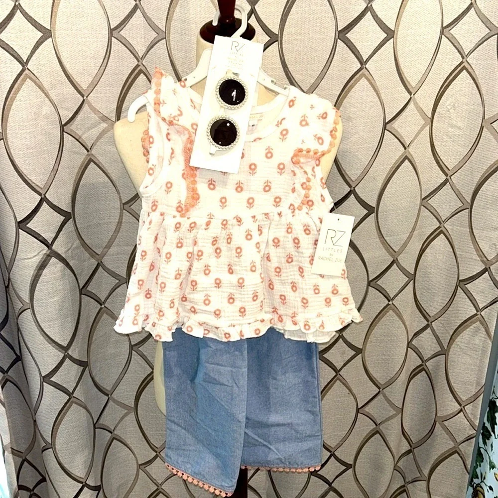 NEW 3 piece Rachel Zoe Toddler Outfit: Top, Pants, and Sunglasses Size 4T